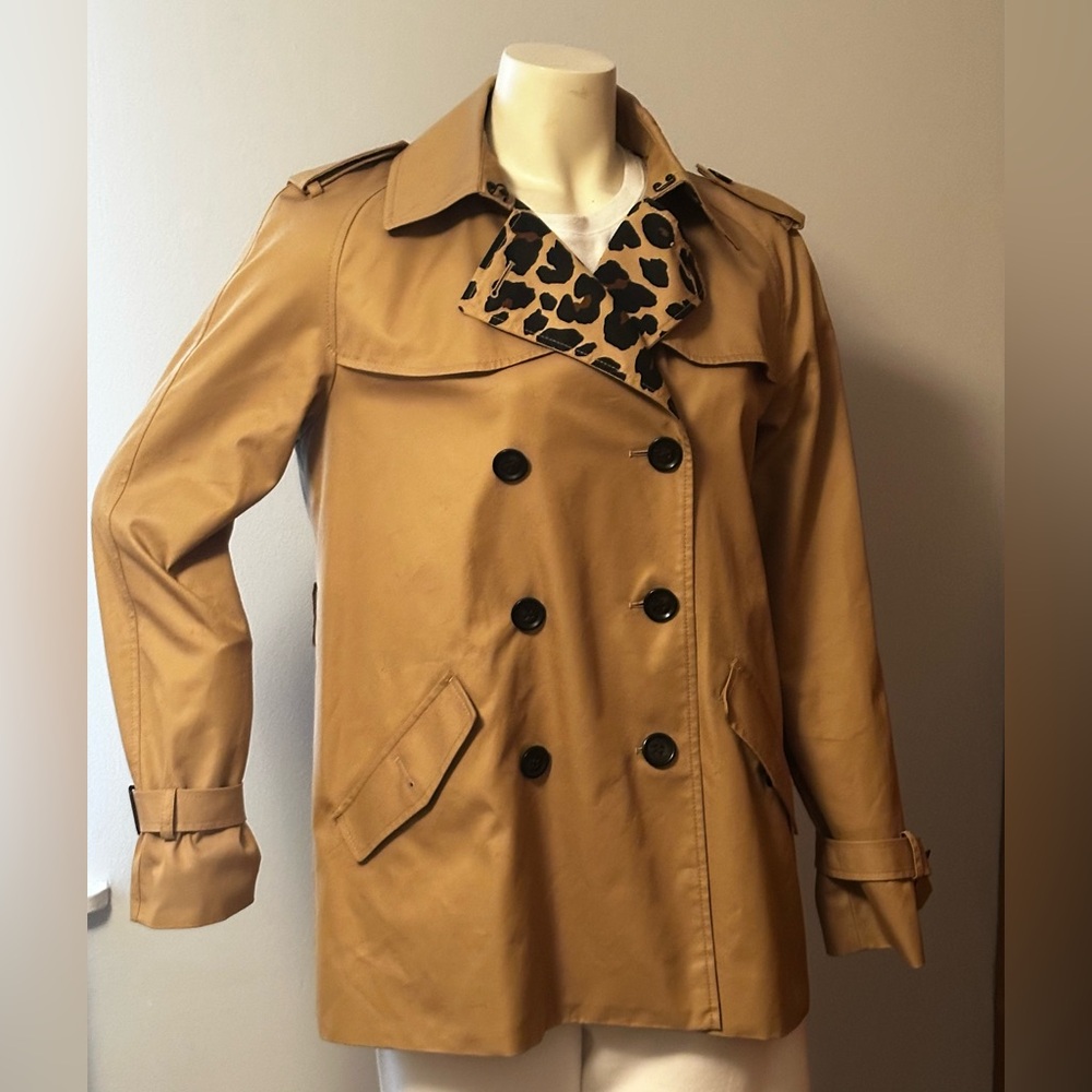 Coach Tan Trench Coat with Ocelot Leopard Print